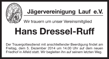 Traueranzeige von Hans Dressel-Ruff von Pegnitz-Zeitung